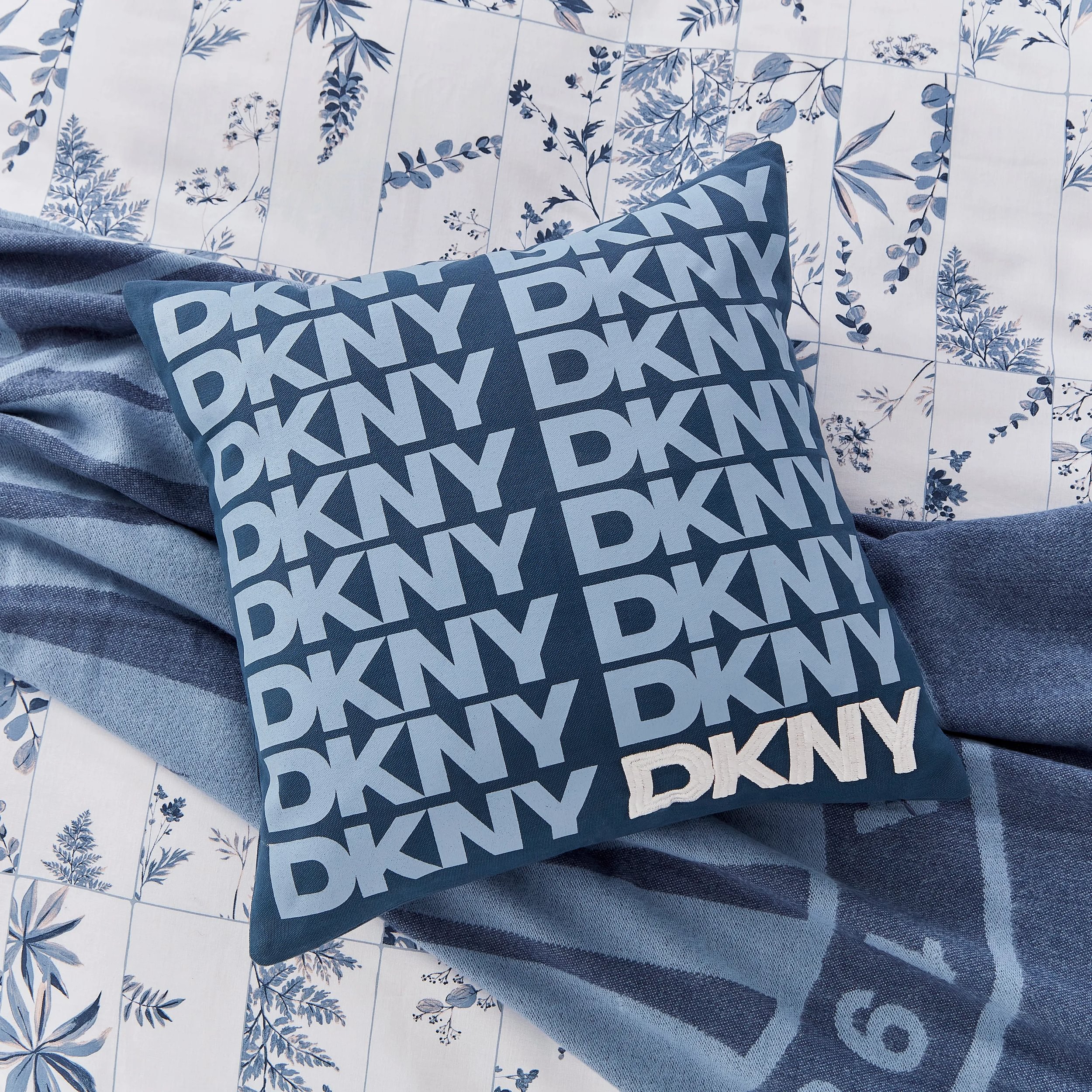 Logo Printed Cotton Cushion By Dkny In Blue